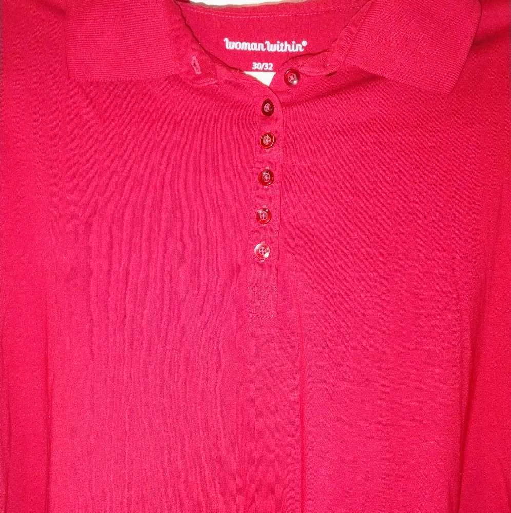 ❤️Woman Within Vibrant Red Button-Up Top 3X PTP 28"